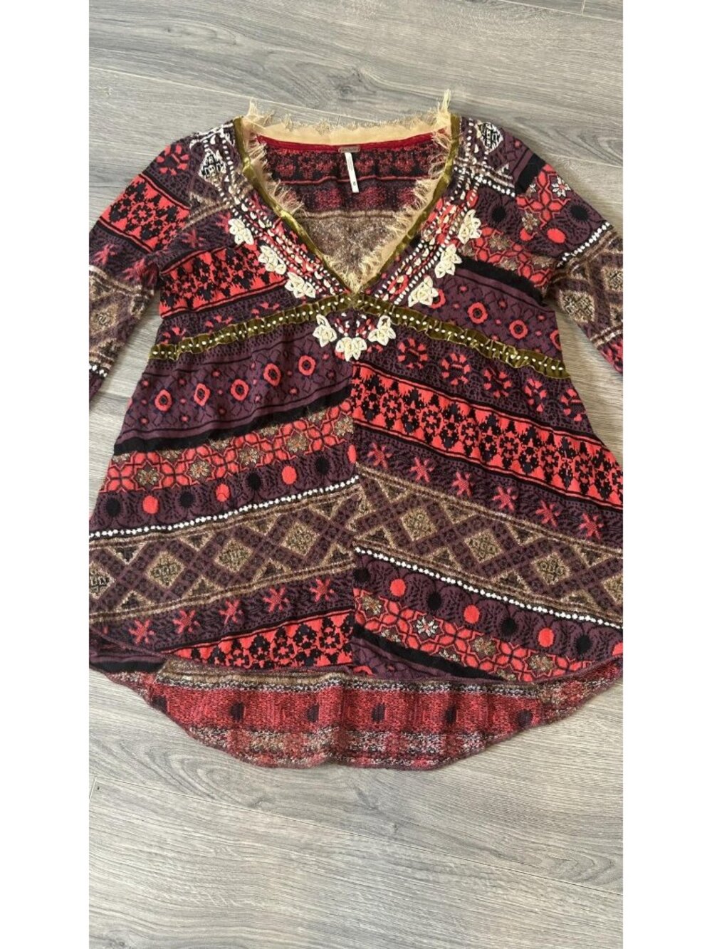 Free People Sweater Womens M Wool Alpaca Blend Embroidered Sequin Boho Hippie - Picture 3 of 15